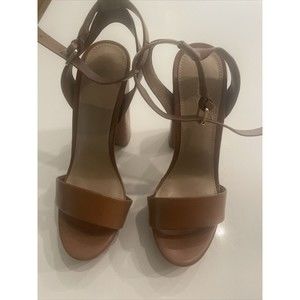 Aldo Open Toe Ankle Strap Block High Heel Sandal Size 6.5 Light Brown